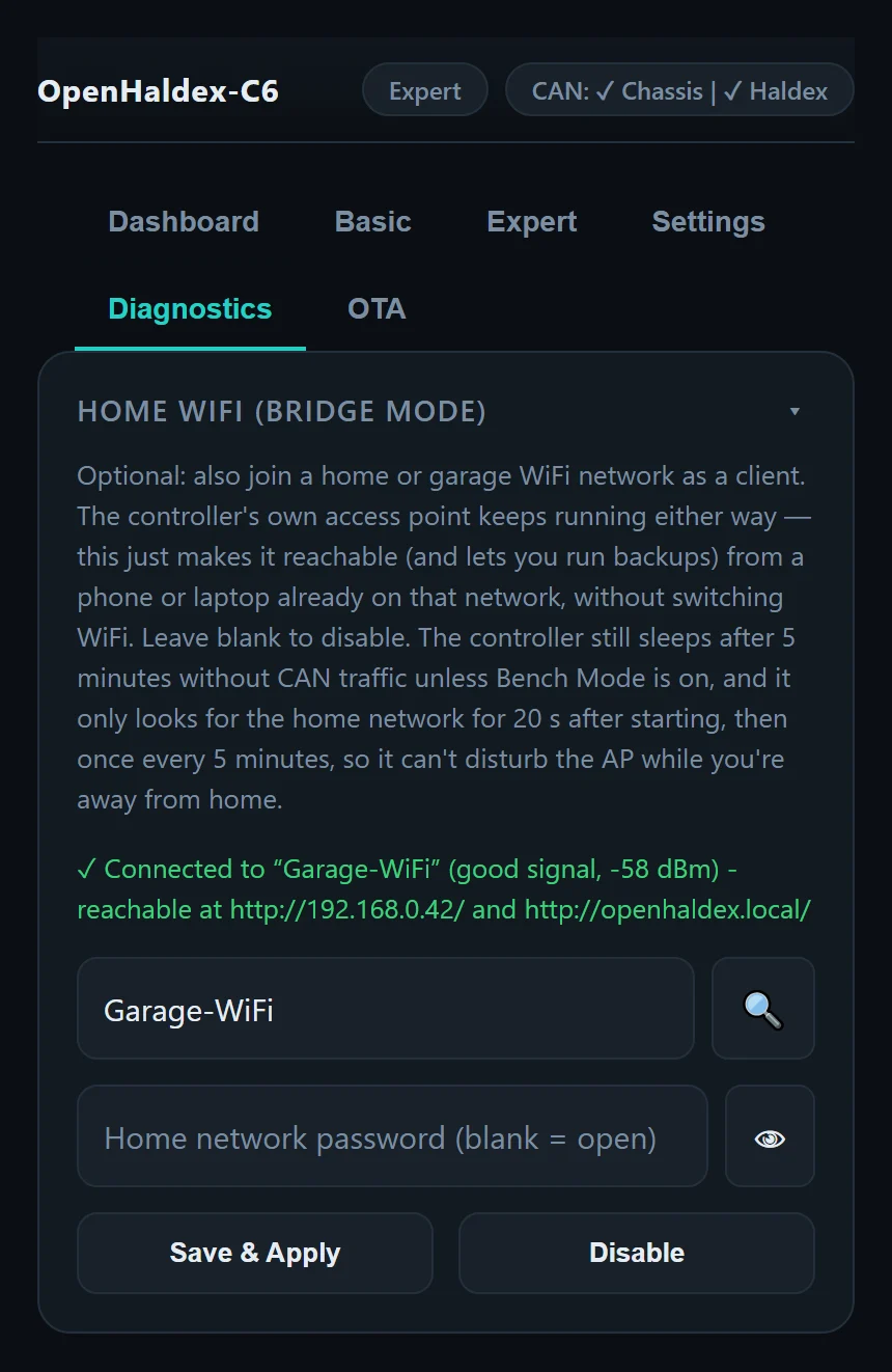 Home Wi-Fi bridge mode connected to a garage network