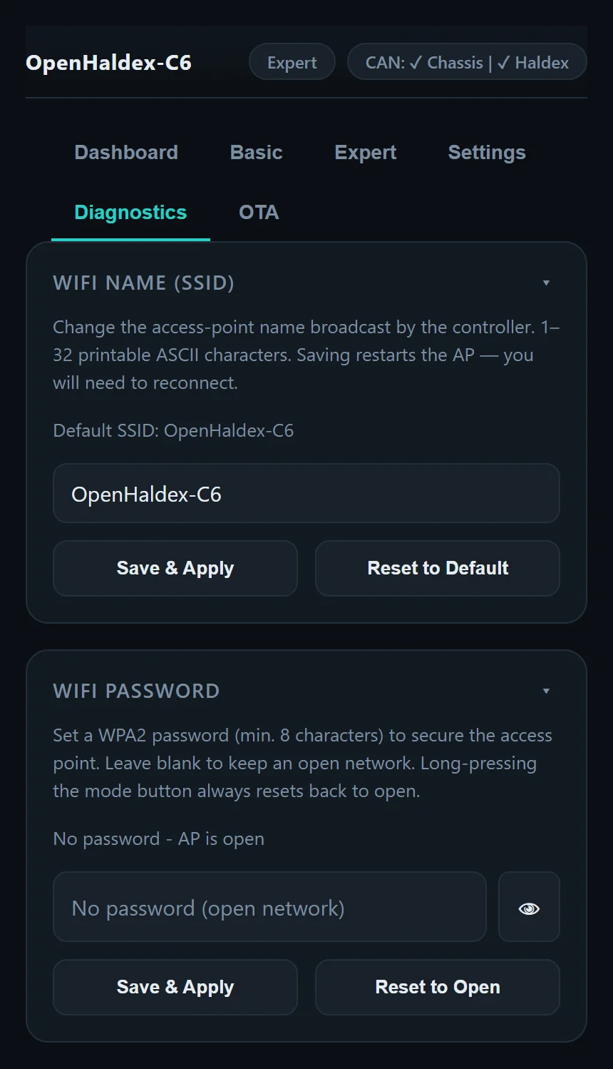 Wi-Fi name and password settings